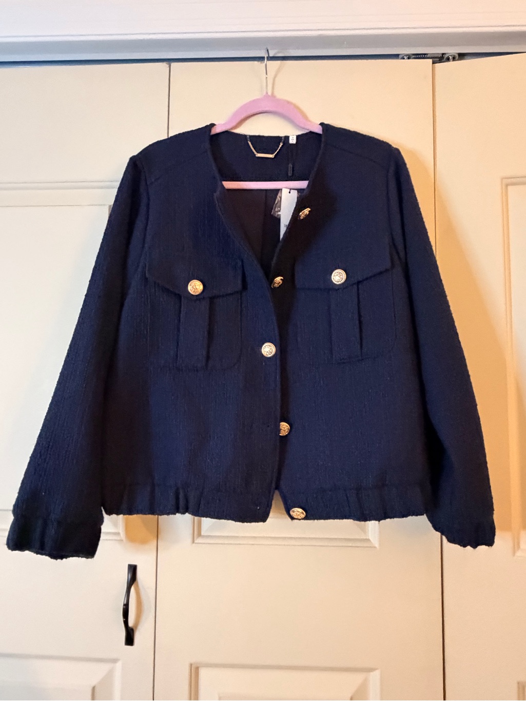 Chicos Navy Boucl Gold-Button Jacket